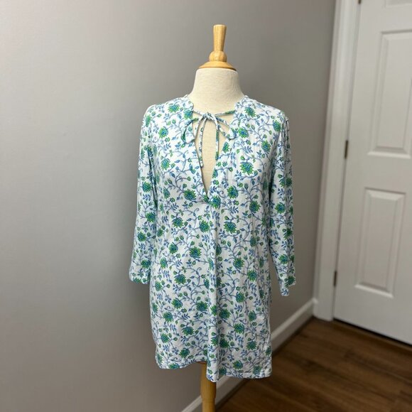 J. Mclaughlin Floral Print White Cotton Cover up Sz L - Picture 1 of 8